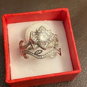 Wedding Engagement Party Ring with a Band - S925 Sterling Silver Stamped